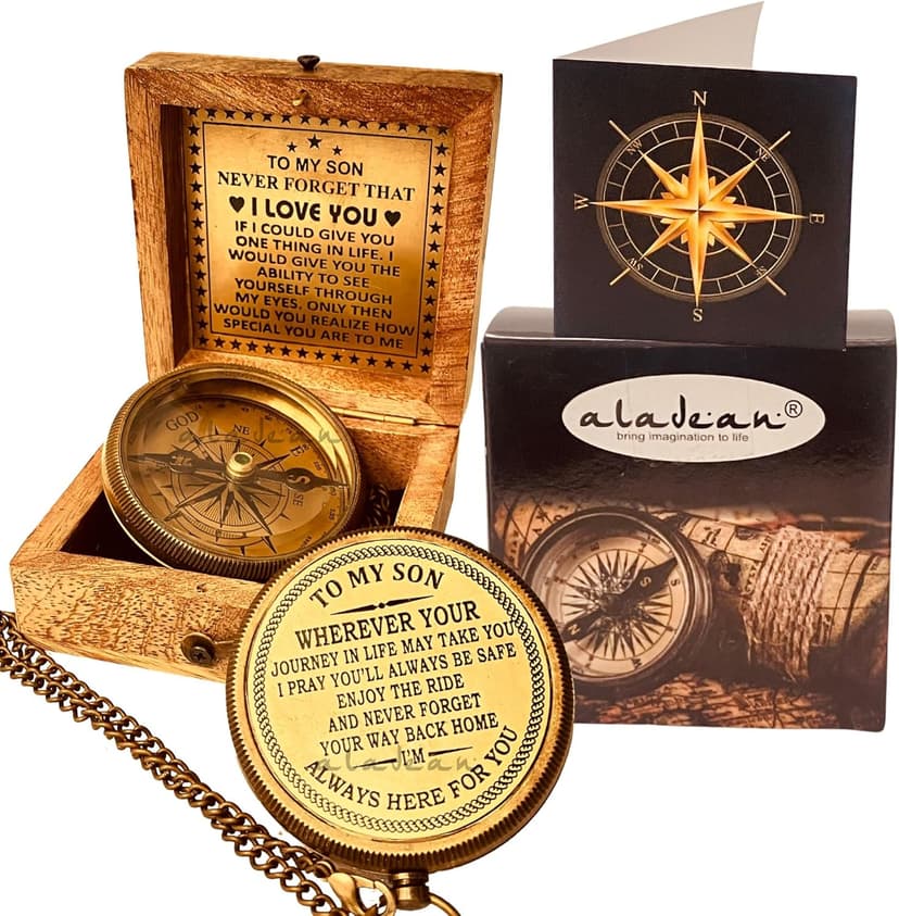 Gift for Son from Mom Dad | Engraved Compass 2" - Father to Son Gifts, Mom to Son Gifts for Graduation 2025, Birthday Baptism Confirmation Communion
