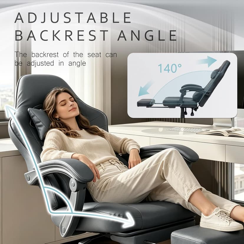 J.M.-Deco Gaming Chair Office Chair-Big and Tall Office Ergonomic Chair with Foot Rest - Comfy Desk Chair with Lumbar Support,Black