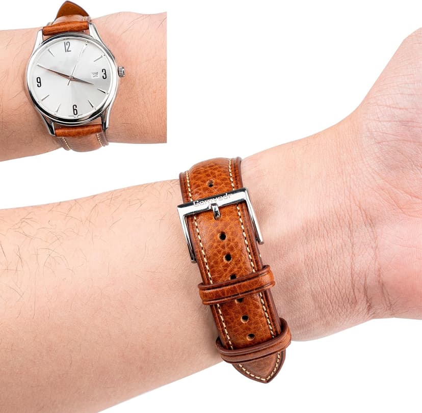 Gomvadr Italian Leather Watch Band Tuscany Natural Vegetable-Tanned Top Grain Genuine Leather Strap,18mm 19mm 20mm 21mm 22mm XL XXL Quick Release Replacement Watch Bands for Men and Women Thick and Soft