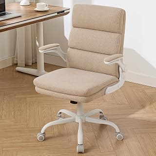 amseatec Office Chair Adjustable Desk Chair Mid Back Executive Comfortable Fabric Ergonomic Back Support Home Computer Chair with Padded Flip-up Armrest Swivel Wheels (Beige)