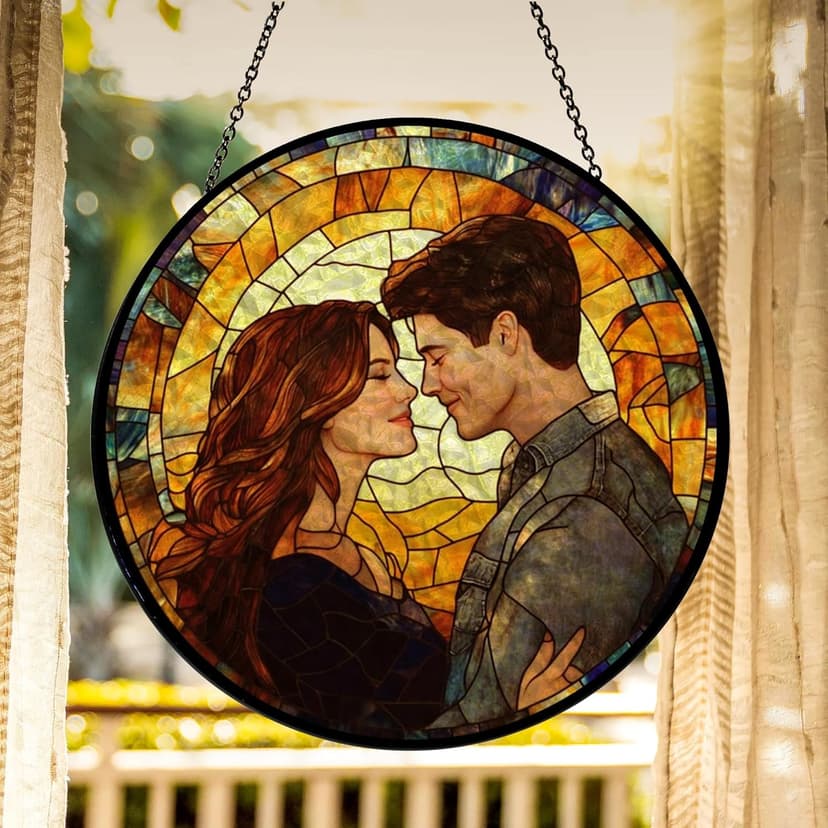 Personalized Photo - Couple Custom Hanging Glass Suncatcher - Birthday Gifts for Her & Him - Anniversary Wedding Gifts for 2025 - Portrait Gift for Family, Wedding’s Day Home Decor