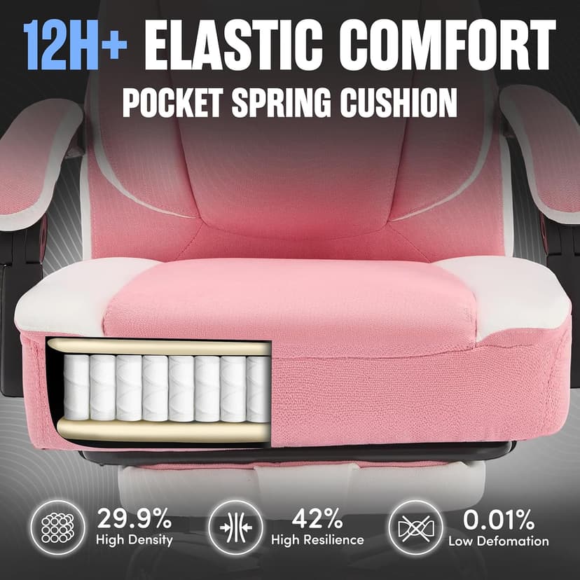 Massage Office Chair with Foot Rest,6-Point Vibration & Heat Executive Office Chairs,Ergonomic Computer Chair for Heavy People,Big and Tall Fabric Office Chair,Recliner with Padded Armrest,Pinkwhite