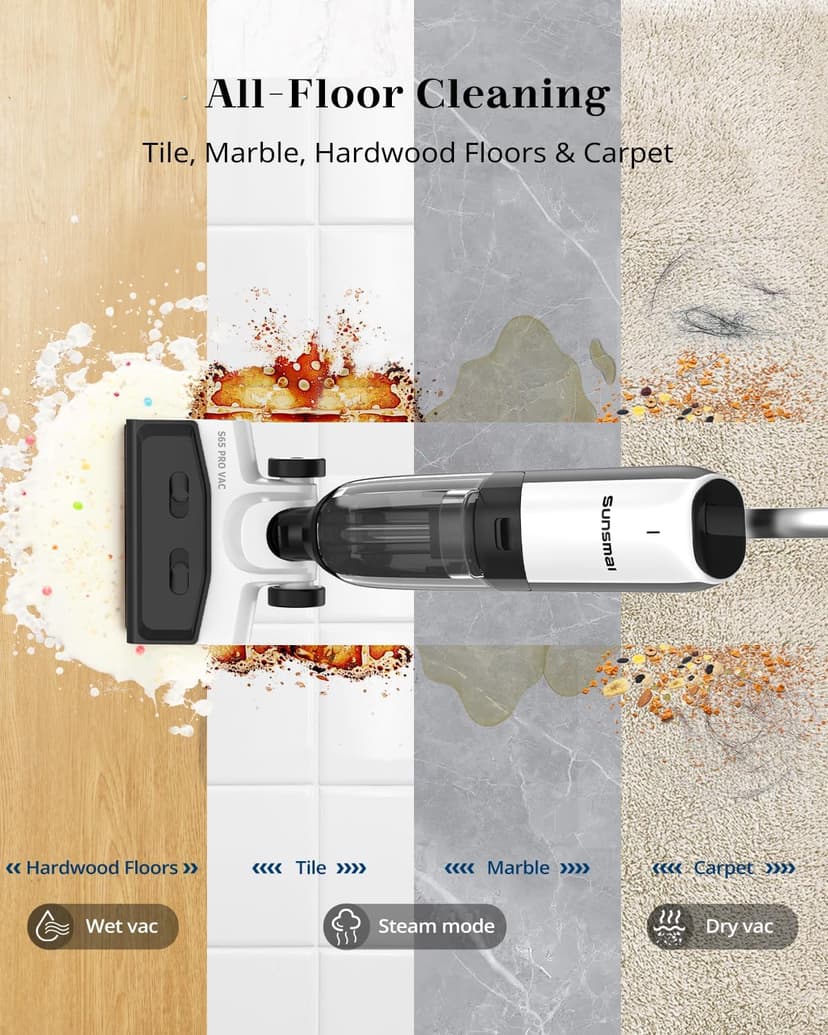 4-in-1 Steam Vacuum Mop Self-Cleaning Wet Dry Vacuum for Hardwood Floors Carpets 212°F High-Temperature Steam with LED Display