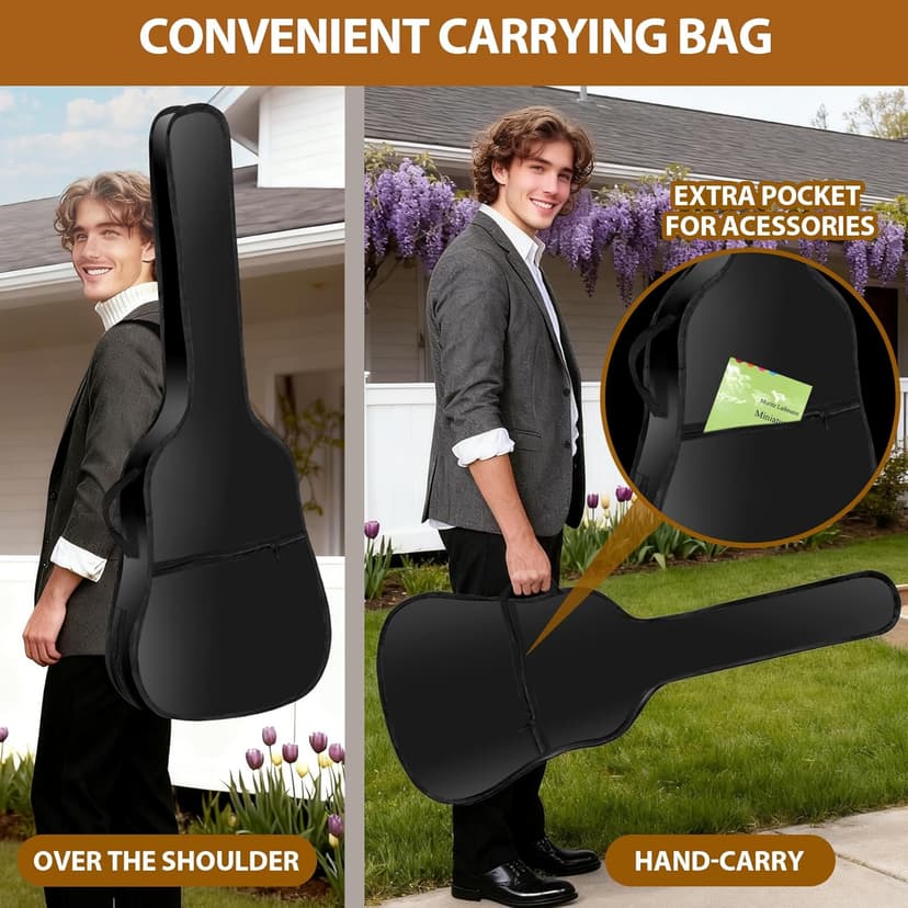 38 Inch Beginner Acoustic Guitar, 6-String Guitar Starter Kit for Starters with Gig Bag, Strings, Strap, Pitch Pipe and Pick, Natural