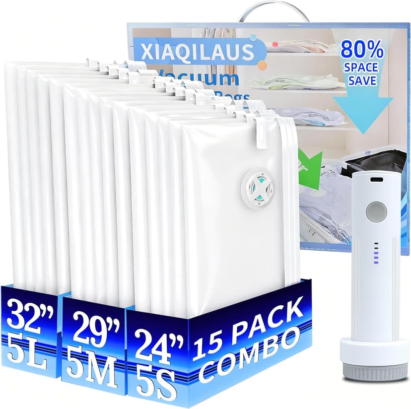 Vacuum Sealing Bags for Clothing Travel,Space Saver Vacuum Storage Bags with Air Pump,Compression Packing for Luggage and Clothes Travel (12 Combo Bags+Electric Pump)