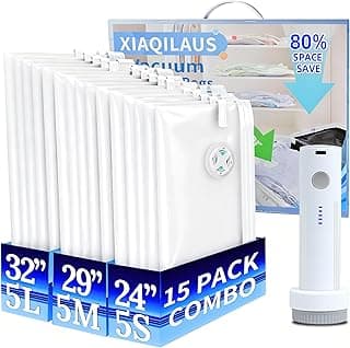 Vacuum Sealing Bags for Clothing Travel,Space Saver Vacuum Storage Bags with Air Pump,Compression Packing for Luggage and Clothes Travel (12 Combo Bags+Electric Pump)