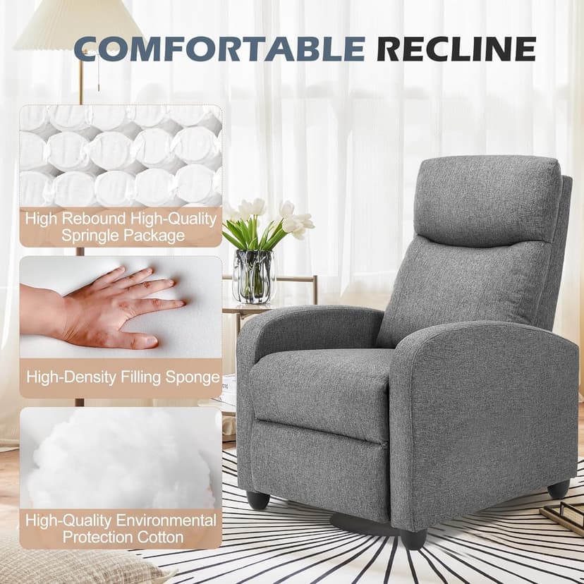 Sweetcrispy Massage Recliner Chair for Adults, Adjustable Home Theater Seating with Lumbar Support for Living Room, Modern Fabric Reclining, Grey