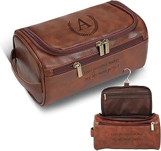 Easycosy Personalized Toiletry Bag for Men, Engraved with Pattern & Text, PU Leather Men's Toiletry Bag for Traveling, Father's Day Memories Gifts for Him Men Boyfriend Husband