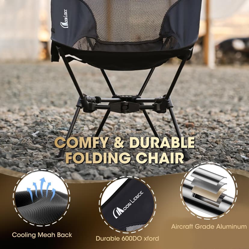 MOON LENCE Portable Camping Chair Backpacking Chair - The 4th Generation Ultralight Folding Chair - Compact, Lightweight Foldable Chairs for Hiking Mountaineering, Beach (Black-1Pack)