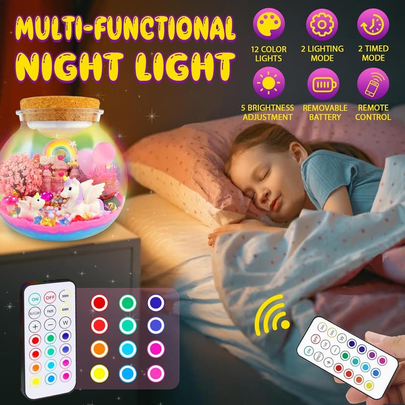 7july Unicorn Terrarium Crafts Kit for Kids-LED Night Light Up & Remote Unicorn Birthday Gifts Toys for Girls Ages5 6 7 8 9 10 Year Old-Christmas Gifts for Girls B0C88YHZMJ