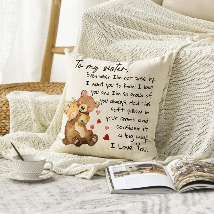 AVOIN colorlife to My Sister Throw Pillow Cover, 18 x 18 Inch Christmas Sister's Gift Lady Girls Birthday Cushion Case from Sister Brother