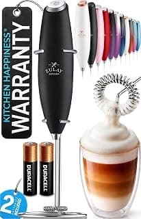 Zulay Kitchen Powerful Milk Frother Wand With Duracell Batteries - Ultra Fast Handheld Drink Mixer - Electric Whisk Foam Maker for Coffee, Lattes, Cappuccino & Matcha - Z1 Motor - Black B09D8T11YS