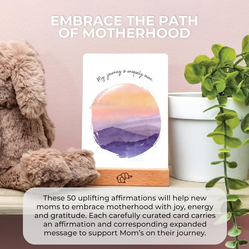 New Mom Affirmation Cards - 50 Postpartum Affirmation Cards for Women - Pregnancy & Self-Care Gifts for New Mom After Birth in Tin Box with Wooden Stand
