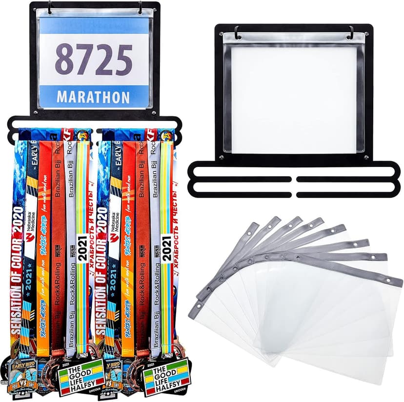 Moxweyeni Race Medal and Bib Display Medal Hanger Running Bib Holder Wall Mounted Hanging Rack Stands Gifts for Runners