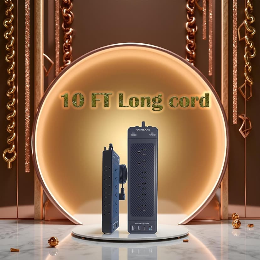 Surge Protector Power Strip/Heavy Duty 10ft Extension Cord with Multiple outlets/High Joules Protection (4800J)/18AC/1875W/15A/Usb A+C(PD20W),Flat Plug,Commercial,Industrial,Office,Home,Black