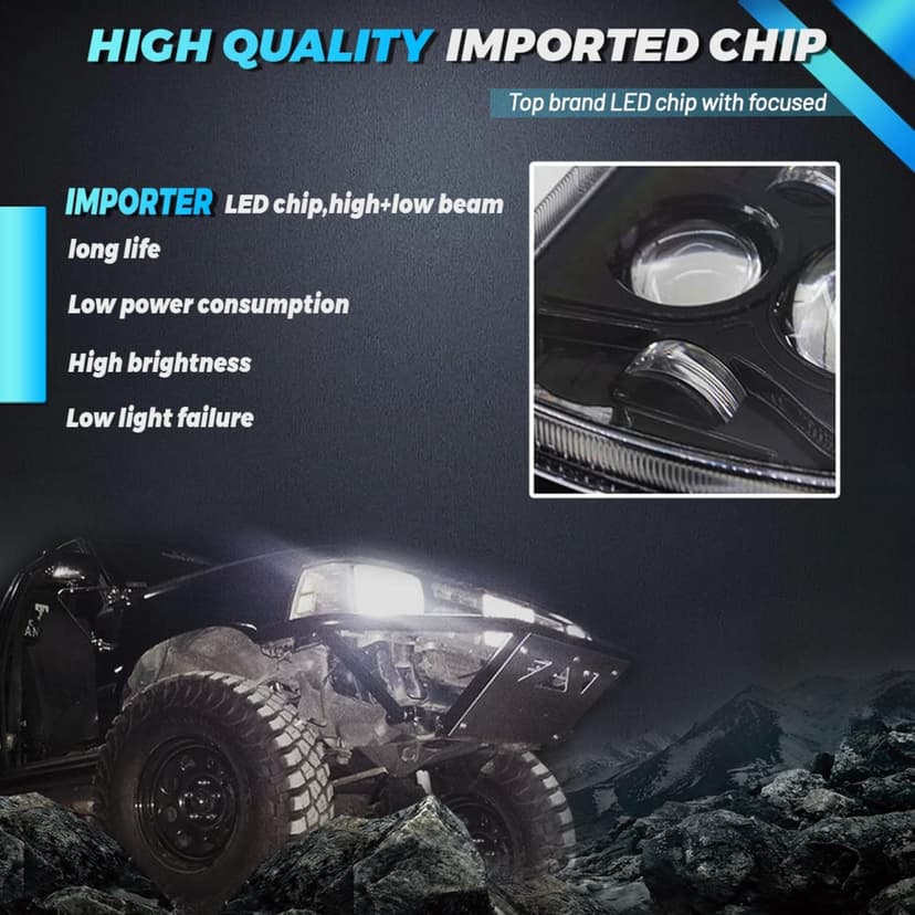 5x7 LED Headlight,JHLion Anti-glare H6054 5x7 7x6 Led Headlights,180W DOT Approved 600% Brighter w/DRL Amber Turn Signal Hi/Low Sealed Beam Compatible with Jeep Cherokee XJ Wrangler YJ GMC Comanche MJ