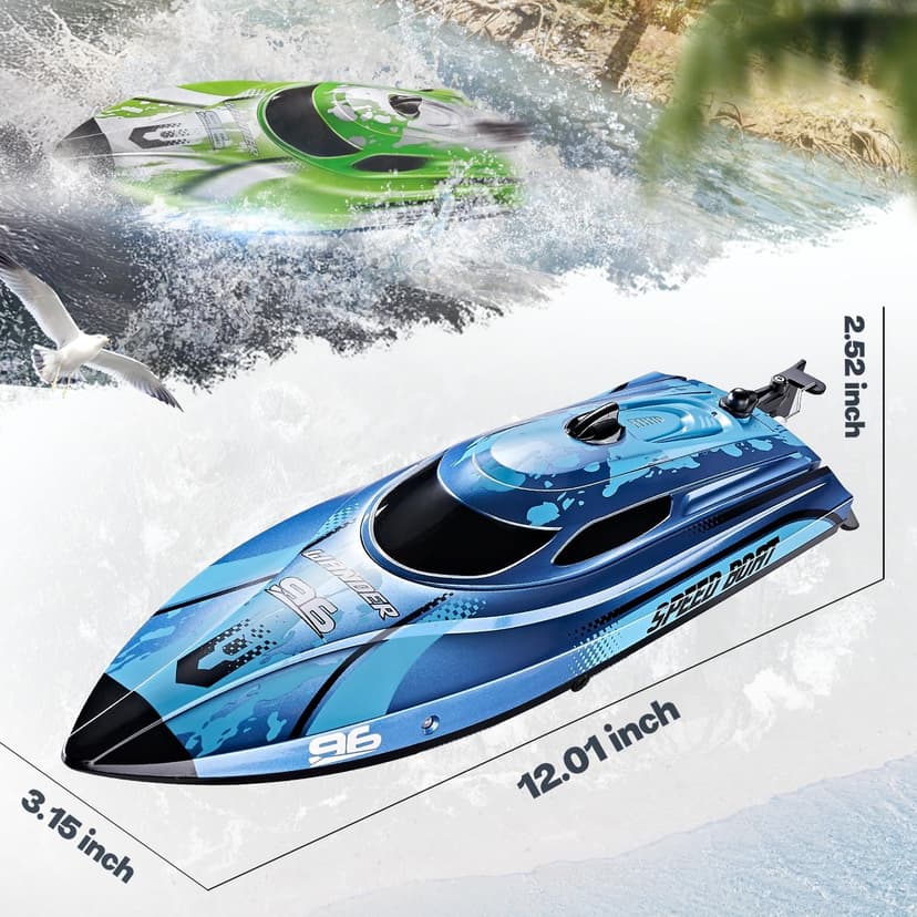 BEZGAR RC Boat, 12 inch Remote Control Boat for Kids and Adults, 25 KPH Fast RC Speed Boats with 700mAh Battery, Ideal Waterproof Toy for Lakes & Pools - TX126 Blue