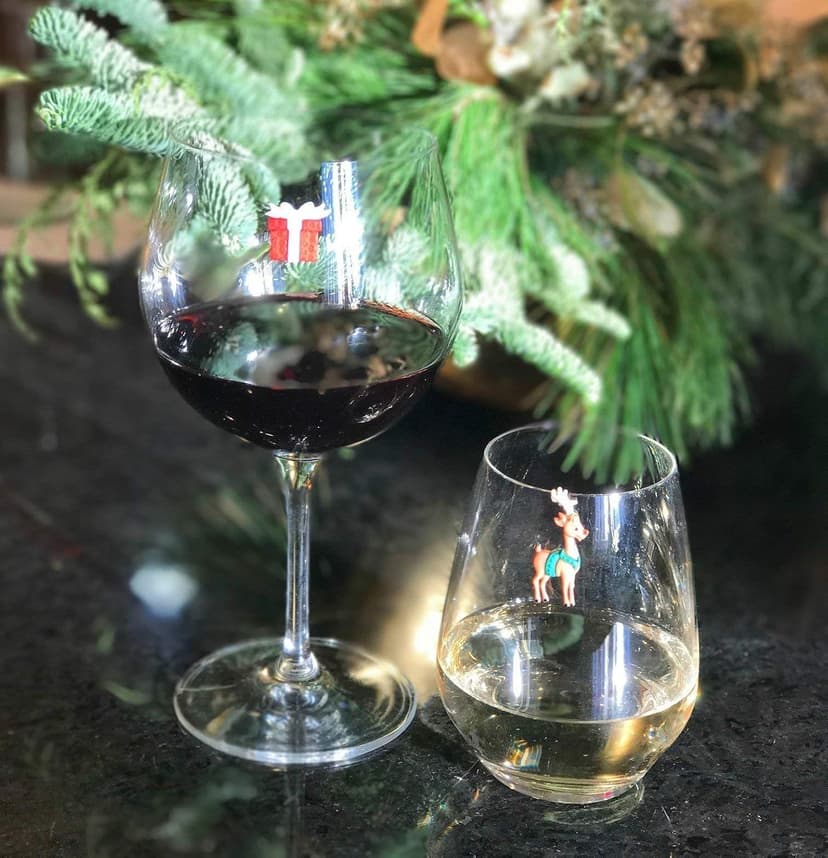Simply Charmed Christmas Wine Glass Charms - Set of 6 Magnetic Drink Markers Great for Stemless Glasses - Winter Holiday Hostess Gift