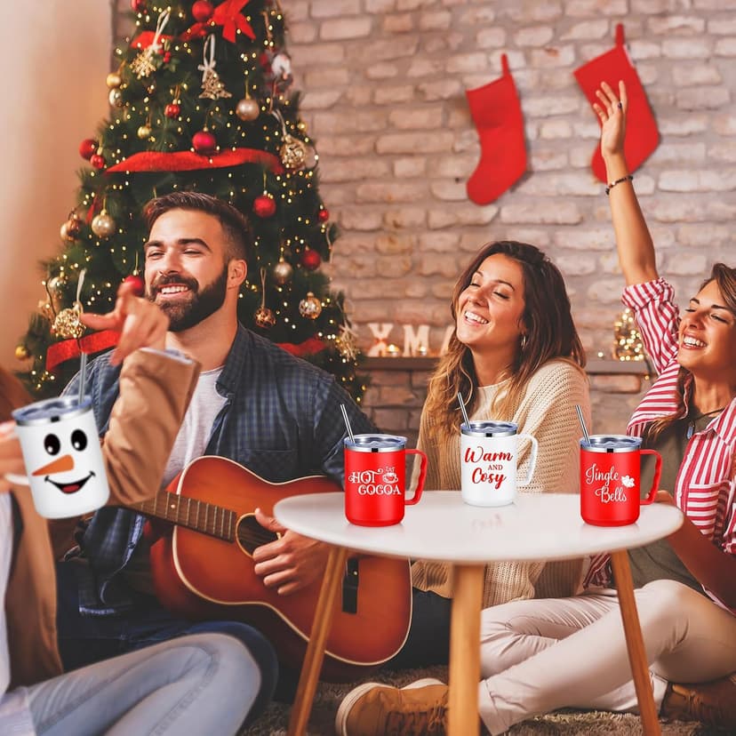 Stainless Steel Insulated Tumbler Bulk, Xmas Cup Straw Lid, for Teacher Coworker Team, Holiday Prints, Office Party Favors Umigy 12 Pcs Christmas Coffee Mug Bulk 17oz Employee Appreciation Gift Cute B0D59Y943Q