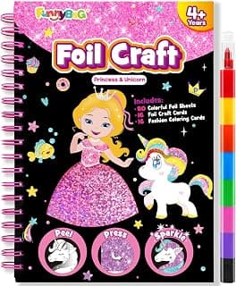 Mess-Free & No-Glue Activity,Kids Ages 4-10 Create 16 Sparkly Princess Unicorn Pictures,Halloween Toy & Birthday Gift for Kid FUNNYB&G Foil Art Craft Kit for Kids, Halloween Crafts Gift Toy for Kids B0DK6DYYD8