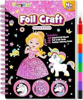 Mess-Free & No-Glue Activity,Kids Ages 4-10 Create 16 Sparkly Princess Unicorn Pictures,Halloween Toy & Birthday Gift for Kid FUNNYB&G Foil Art Craft Kit for Kids, Halloween Crafts Gift Toy for Kids B0DK6DYYD8