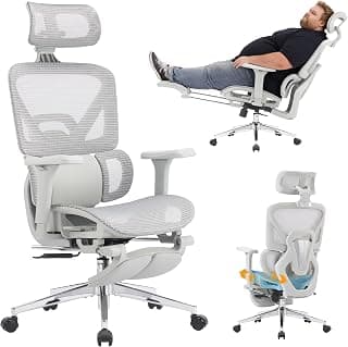 Ergonomic Office Chair with Footrest, High Back Mesh Computer Chair with Lumbar Support, 5-Level Backrest Height, 4D Flip-Up Arms for Home & Gaming Desk (Gray Mesh 3-Zone Lumbar Support+4D Armrest)