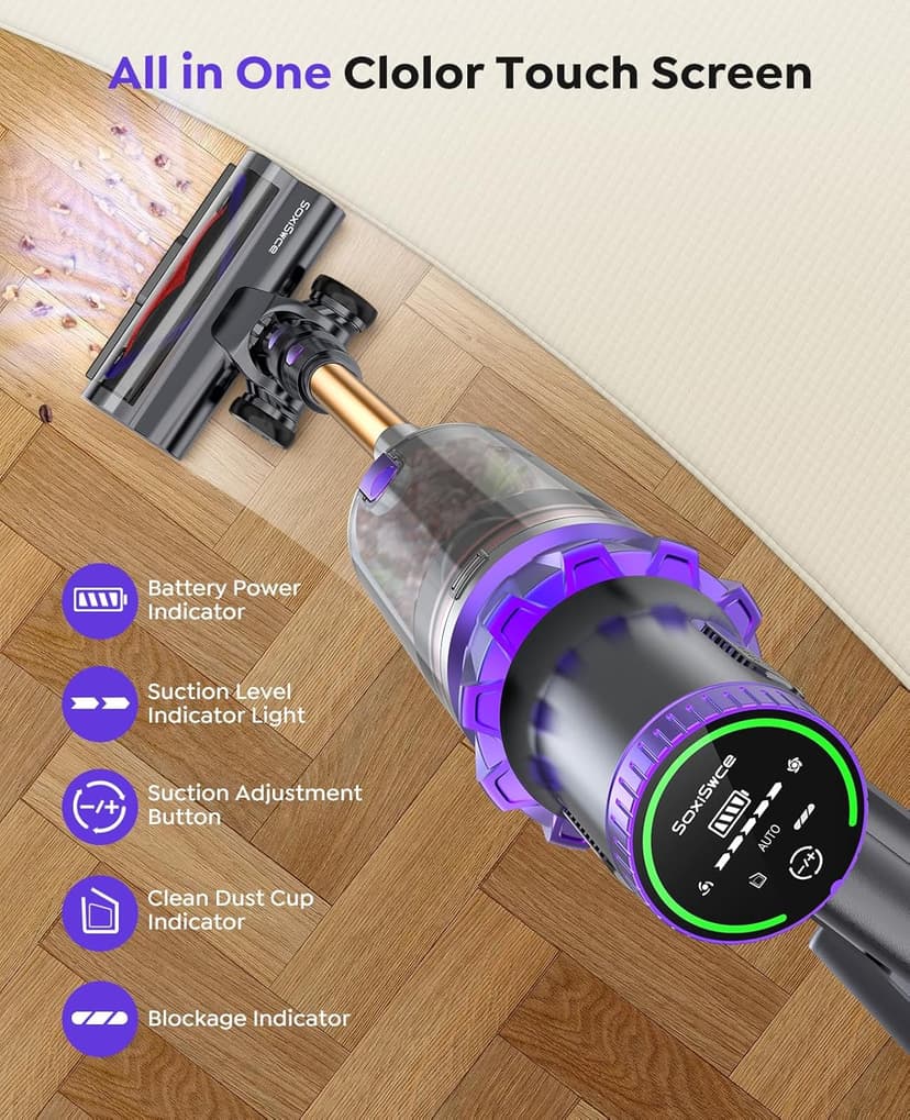 Cordless Vacuum Cleaner, 50KPA Powerful Suction, 70Min Runtime Vacuum Cleaners for Home, Self-Standing Stick Vacuum with Charging Dock Station,Anti-Tangle Brush for Home Pet Hair/Carpet/Hardwood Floor