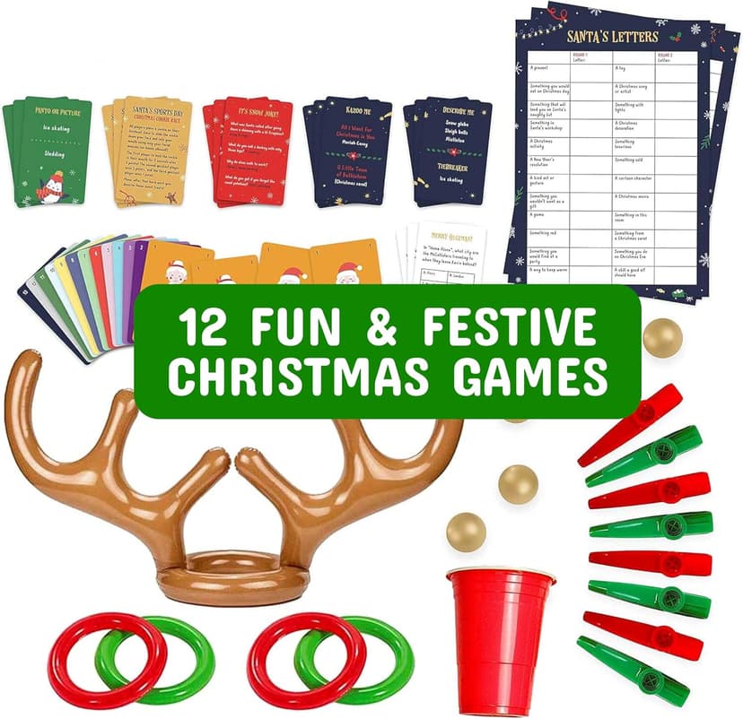 Gutter Games 12 Games of Christmas - 12 Hilarious Holiday Activities [Family Party Games Pack for Kids, Teens & Adults] - by Beat That! Game - Multicolor