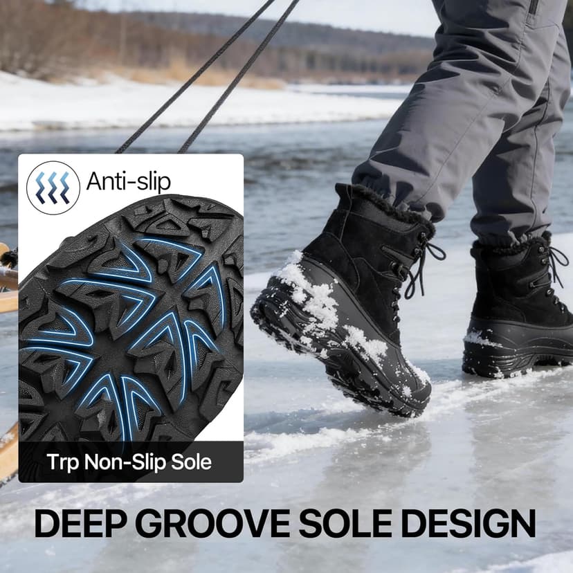 FREE SOLDIER Mens Snow Winter Boots for Men Warm Fleece Lining Winter Ski Shoes Waterproof Insulated Booties