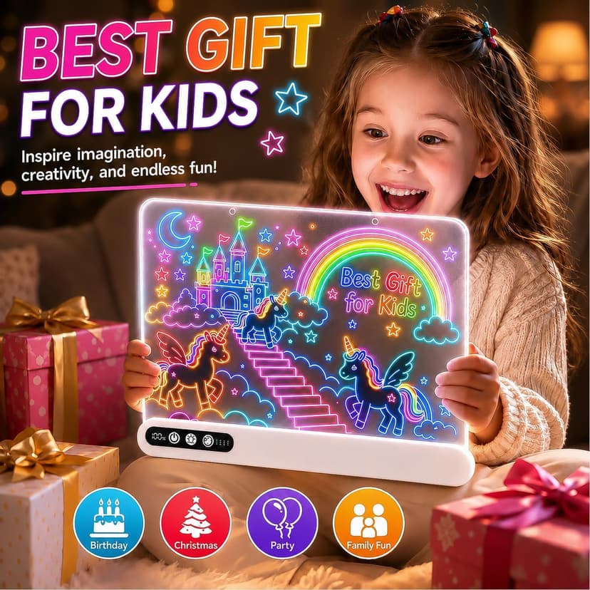 Led Drawing Board with 14 Light Effects,16" Rechargeable Glow Doodle Led Note Board with Colorful Markers,Neon Art Dry Erase Doodle Glow Drawing Tablet,Chritmas Birthday Festival Gifts for Kid (White) B0H1HPZ583