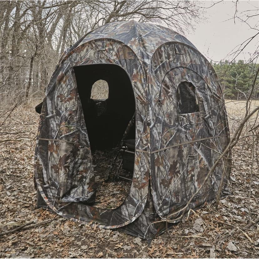 HuntRite Deluxe 4-Panel Spring Steel Hunting Blind; 2 Person Ground Tent for Deer and Turkey Season