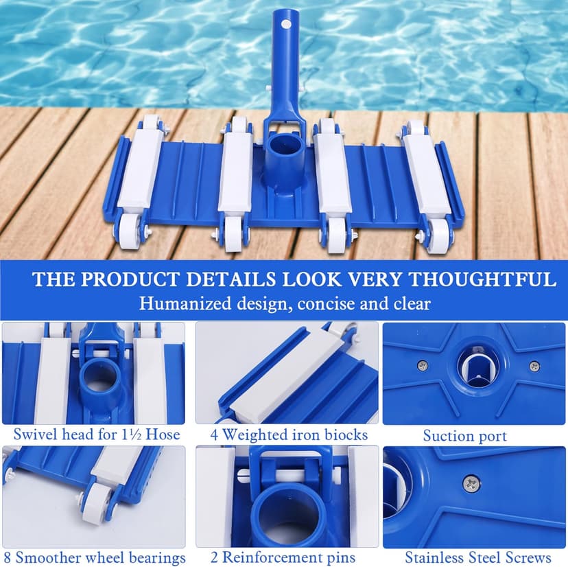 Zhengjiake Pool Vacuum Head with Wheels,14" Heavy Duty Head, Pool Cleaner Vac Head, Flexible Swimming Pool Vacuum Head with Swivel