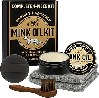 Eagle 4-in-1 Mink Oil Leather Conditioner Kit – 3.52oz Waterproof Paste with Horsehair Brush, Sponge & Microfiber Cloth – Leather Cleaner & Protector for Boots, Shoes, Jackets, Saddles & Bags