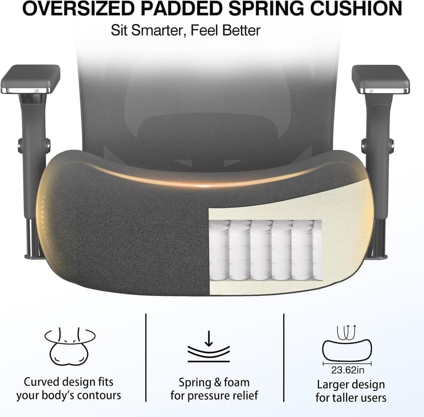 750lbs Big and Tall Office Chair with Wide Thick Seat Cushion,Ergonomic Mesh Chairs for Heavy People,Computer Desk Chair with 4D Armrests,Adjustable Lumbar Support for Long Hours Daliy Work,Grey