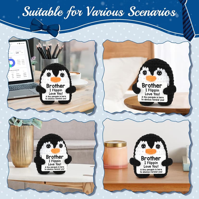 Mini Funny Brother Gifts from Sister Brother, Handmade Crochet Mini Penguin Birthday Gifts for Brother Boy Friend, I Love You Brother for Birthday Graduation Christmas Emotional Present
