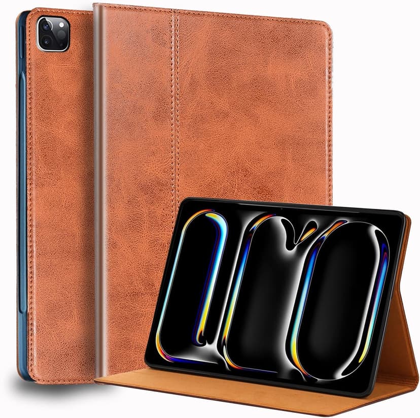 NANRUIL for Ipad Pro 13-inch Case M4/M5 2024/2025(Model:A3360/A3361/A2925/A2926) Genuine Leather Cover Protective Shell,Auto Wake/Sleep.Brown