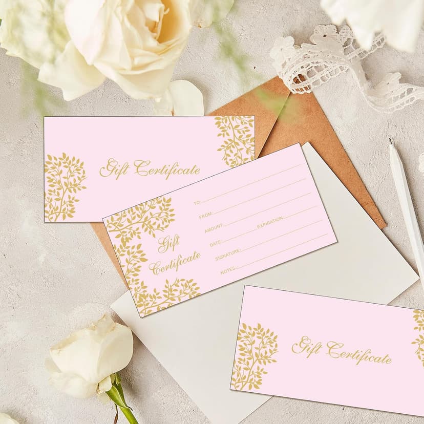 Generic Paper Certificate Gift Card, Customer Client Voucher for Spa Salon Restaurant, Thanksgiving Christmas, Small Business Outus 50 Pcs Blank Gift Certificate for Business Voucher 3.5x7 Inch, Pink B0DBJ4V29J