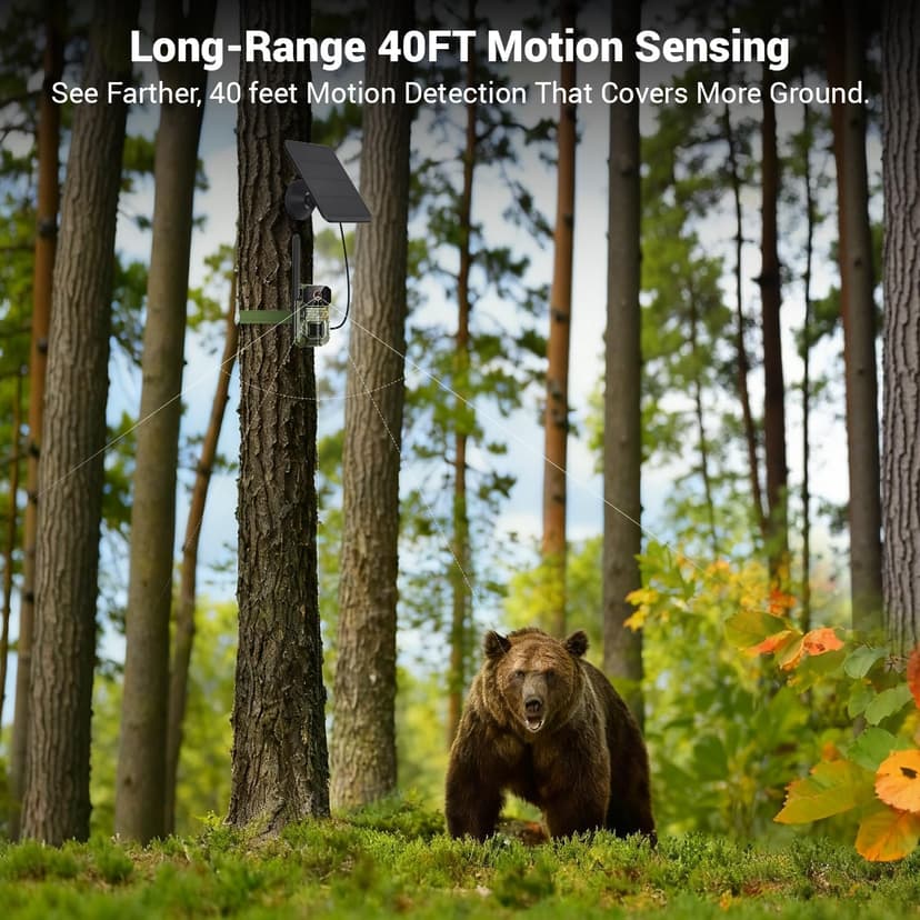 4G LTE Cellular Trail Camera with Solar Panel, 1080p Full HD Game Cameras, Live View, Night Vision, Motion Detection, 2-Way Talk, IP65, Built-in SIM Card, Unlimited Plan (Sold Separately)