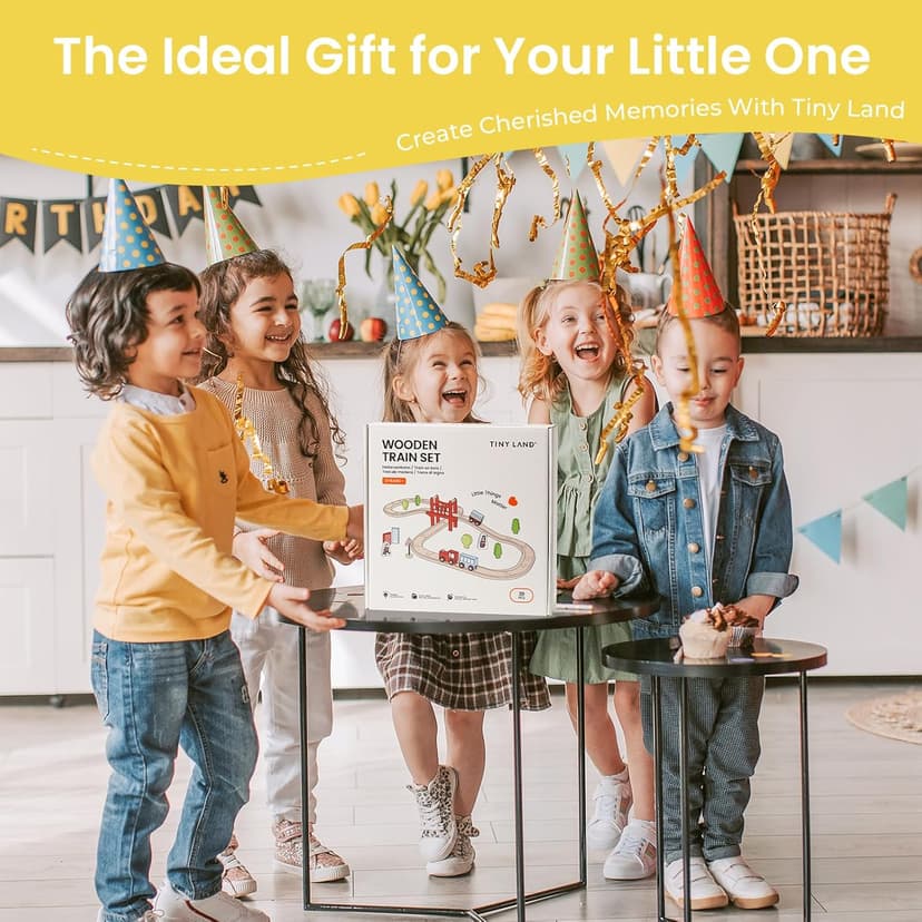 Tiny Land Wooden Train Set for Toddler - 39 Pcs- with Wooden Tracks Compatible with Major Brands - Expandable, Changeable-Train Toy for 3 4 5 Years Old Girls & Boys