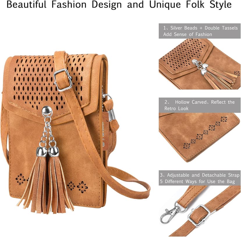Vintage Tassel Purse: soft leather, fits a large phone, cards & keys —gifts for teen girls, birthday & Christmas seOSTO Small Crossbody Bags for Women, Tassel Purse, Gifts for Teen Girls B073QMXQLW