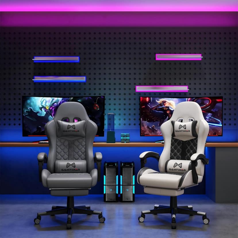 Gamtimer Gaming Chair, 400 lbs Adult Chair, High Back Computer Chair with Footrest and Linked Armrests, Office Video Game Chair with Lumbar Support (Grey)