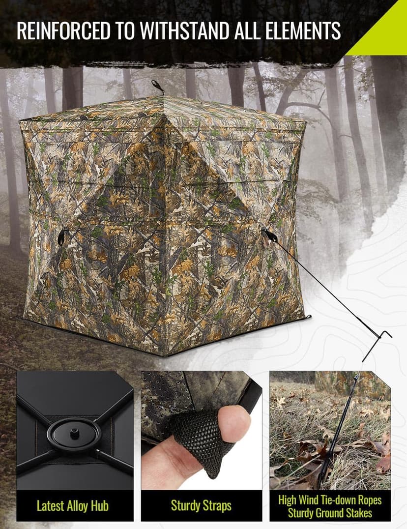 TIDEWE Hunting Blind 270°See Through with Carrying Bag for Turkey Hunting, Pop Up Ground Blinds, Portable Resilient Hunting Tent