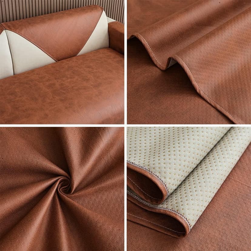 vctops Vintage Leather Look Sofa Cover Water Resistant Non-Slip Sectional Couch Cover Sofa Slipcover for Dogs, Children, Pets Furniture Protector (Coffee,43"x63")