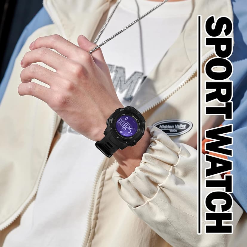 findtime Men's Digital Watch Waterproof Pedometer Watches Sport Watch Step Counter Calorie Military Watch with Stopwatch Alarm LED Backlight Countdown