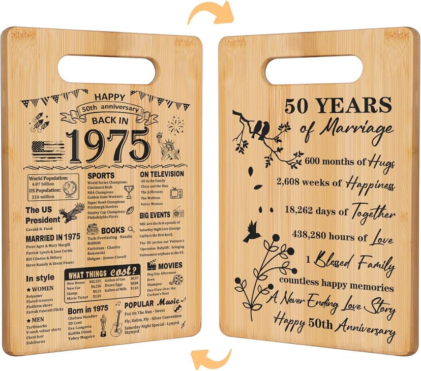 50th Wedding Anniversary for Women Men,Back In 1975&50 Years of Marriage Double sided Cutting Board Gift for Her Him,best 50 years anniversary Decorations for couple