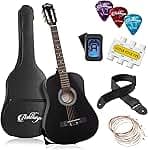 Ashthorpe 38-inch Beginner Acoustic Guitar Package (Black), Basic Starter Kit w/Gig Bag, Strings, Strap, Tuner, Pitch Pipe, Picks