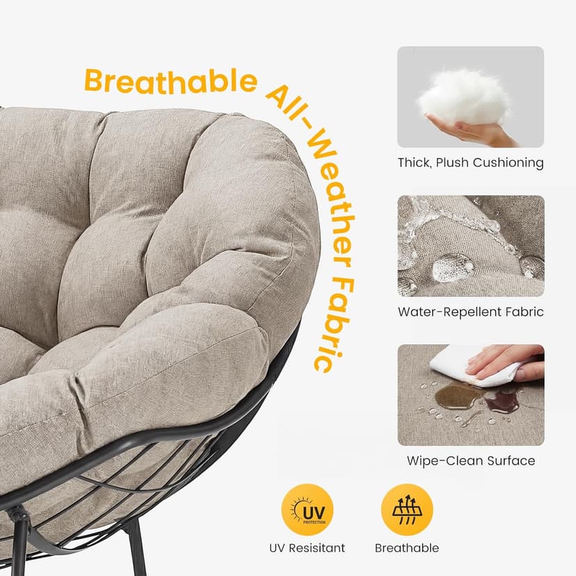 NEWBULIG Outdoor Patio Rocking Chair with 5.5" Thick Cushion, Oversized Egg Lounge Chair, 450 Lbs Heavy Duty, Water-Repellent Fabric, for Garden, Porch, Living Room