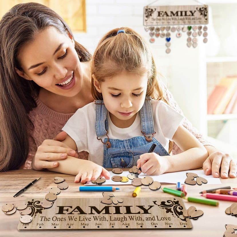 Gifts for Mom Grandma from Daughter, Unique Wooden Family Birthday Reminder Tracker Calendar Board Wall Hanging with 100 Tags, Best Gift Ideas for Christmas Birthday Mother's Day