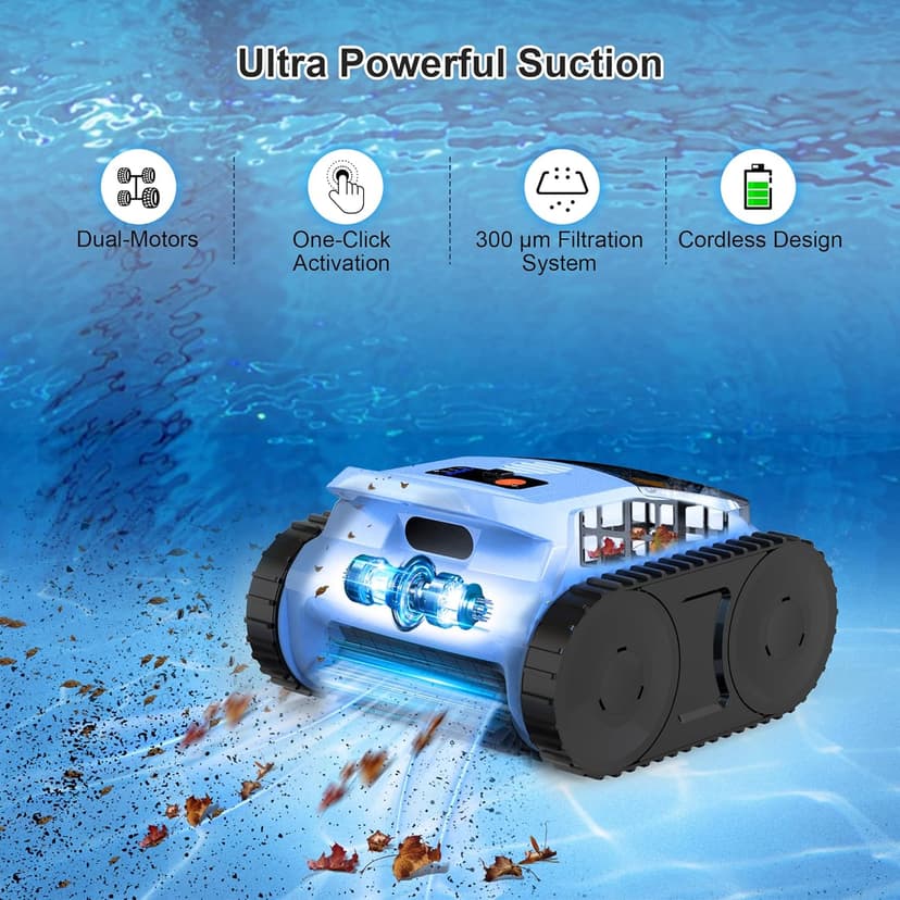 (2025 Upgrade) Pool Vacuum for Inground Pools, Robotic Pool Cleaner, Wall Climbing Pool Cleaner, Cleans Pool Floors, Drain & Walls & Waterline, Cleaning Up to 2100 Sq.ft, 180 Min