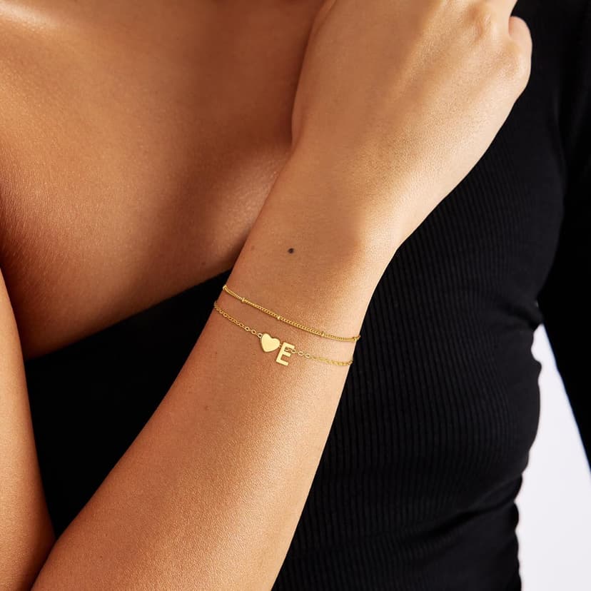 14K Gold Plated Heart Initial Bracelet Teen Girl Gifts Trendy Stuff Dainty Gold Bracelets for Women Girls Jewelry Gifts Gold Initial Bracelets for Women Teen Girl Gifts Trendy Stuff B0FHKTMNHG
